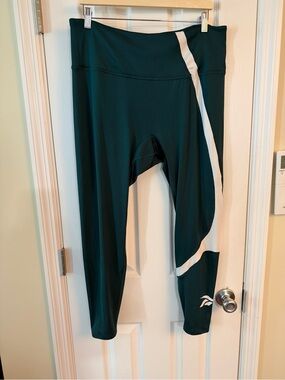 Reebok Dark Green Leggings with White Accent Stripe